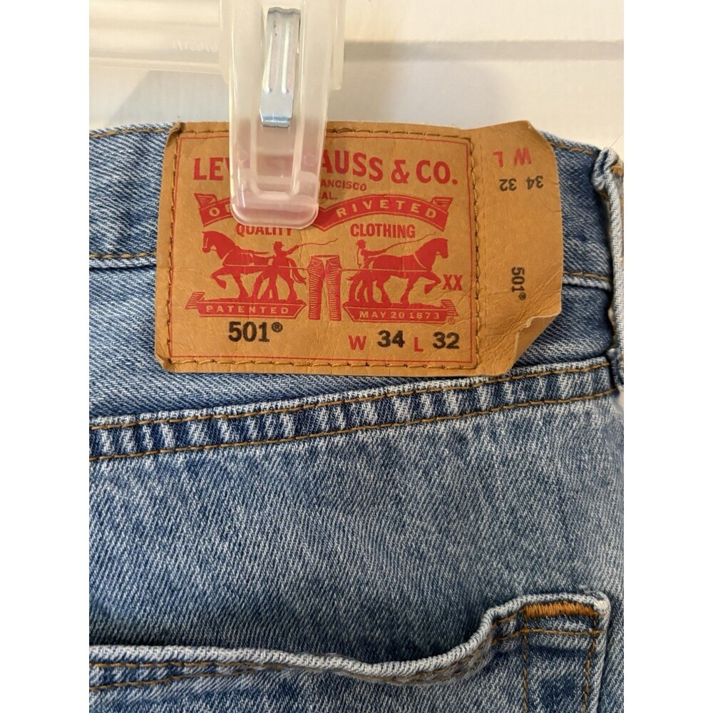 Levi’s 501 Men’s Jeans 34x32 (Measures 32×30) Blue Button Fly Straight Leg Denim - Picture 3 of 7